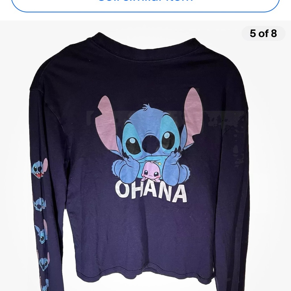Disney Stitch OHANA Long Sleeve‎ Top Medium Juniors 7/8 Girls Large Graphic - Picture 5 of 8